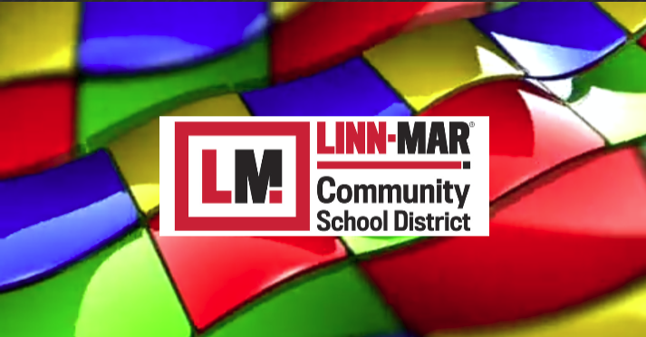 https://www.linnmar.k12.ia.us/wp-content/uploads/2018/07/Linn-Mar-Communuty-School-District-logo-over-rainbow-colored-tiles.png